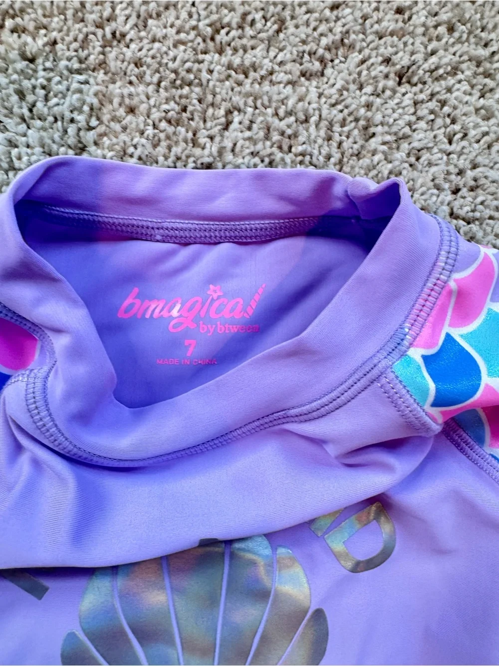 Girls Mermaid Swimsuit 2 piece Rash Guard Bathing Suit Purple/Pink/Blue Size 7